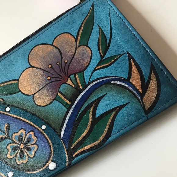 Anna by Anuschka Hand Painted Genuine Leather Organizer Wallet Paisley Floral - Picture 9 of 10